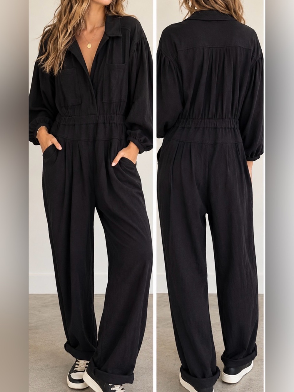 Free People Beach Black Utility Jumpsuit - Size Large
